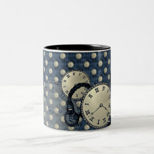 Steampunk clocks gothic blue Two-Tone coffee mug