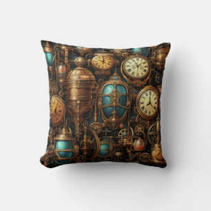 Steampunk Clocks Throw Pillow