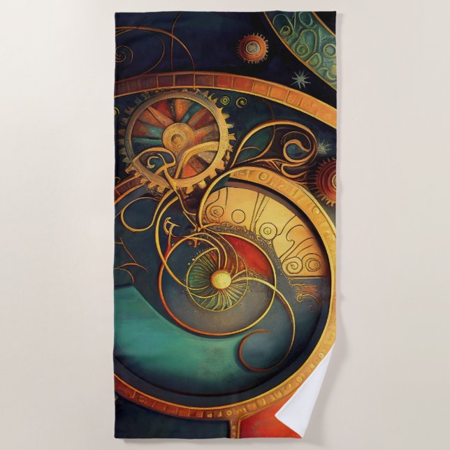 Steampunk Clockwork Abstract Design Beach Towel (Front)