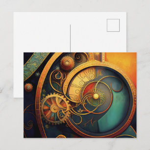 Steampunk Clockwork Abstract Design Postcard