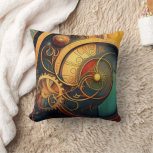 Steampunk Clockwork Abstract Design Throw Pillow