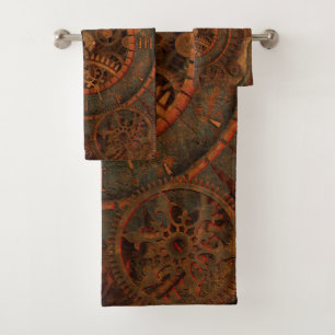 Steampunk clockwork bath towel set