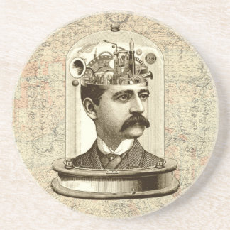 Steampunk clockwork brain head in jar coaster