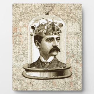 Steampunk clockwork brain head in jar plaque