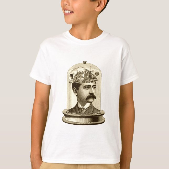Steampunk clockwork brain head in jar T-Shirt (Front)