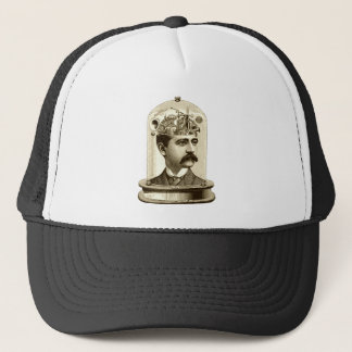 Steampunk clockwork brain head in jar trucker hat