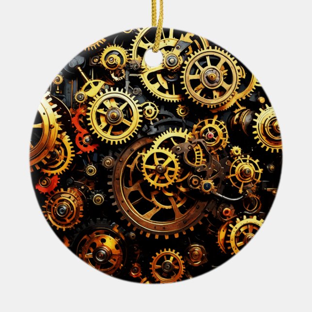 Steampunk Clockwork Gears 1004 Ceramic Ornament (Front)