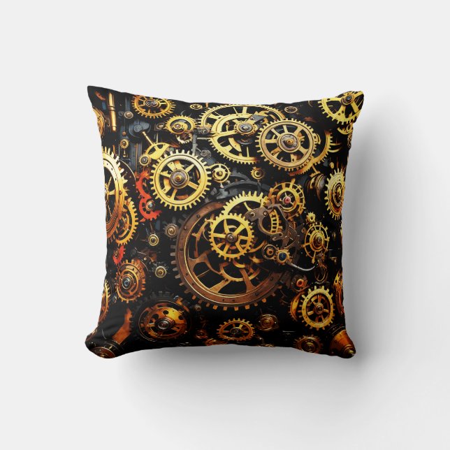 Steampunk Clockwork Gears 1004 Throw Pillow (Front)