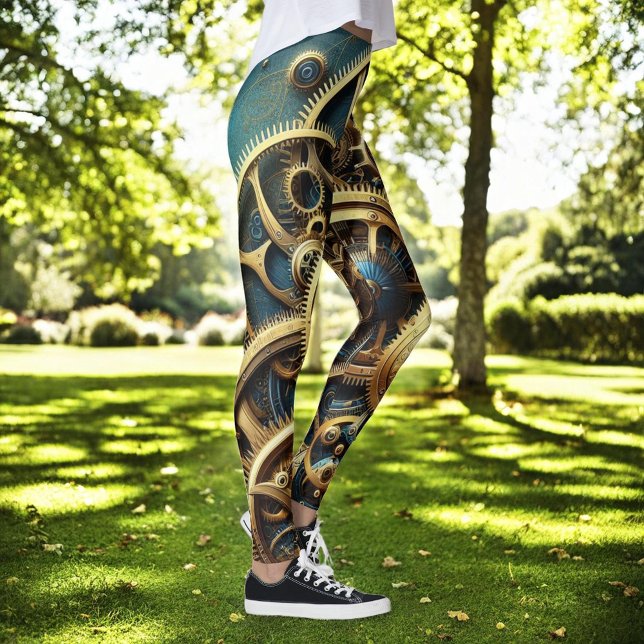 Steampunk Clockwork Gold and Teal Leggings (Creator Uploaded)