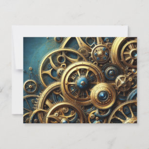 Steampunk Clockwork Gold and Teal Postcard