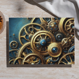 Steampunk Clockwork Gold and Teal Tissue Paper
