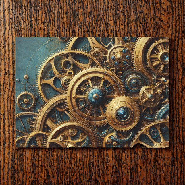 Steampunk Clockwork Gold and Teal Tissue Paper (Creator Uploaded)