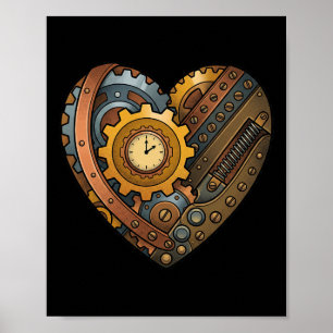 Steampunk Clockwork Heart With Cogs And Time Motif Poster