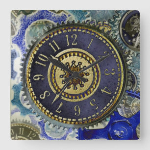 Steampunk clockwork pattern square wall clock