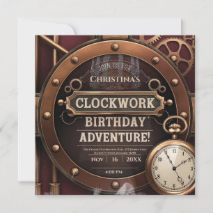 Steampunk Clockwork Vintage Birthday Party Invitation