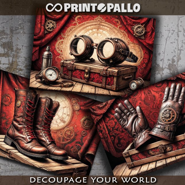 Steampunk clothes tryptic: glove, goggles, boots - wrapping paper sheet (Creator Uploaded)