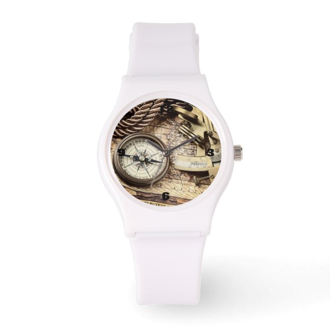 steampunk coastal beach nautical antique compass watch (Front)