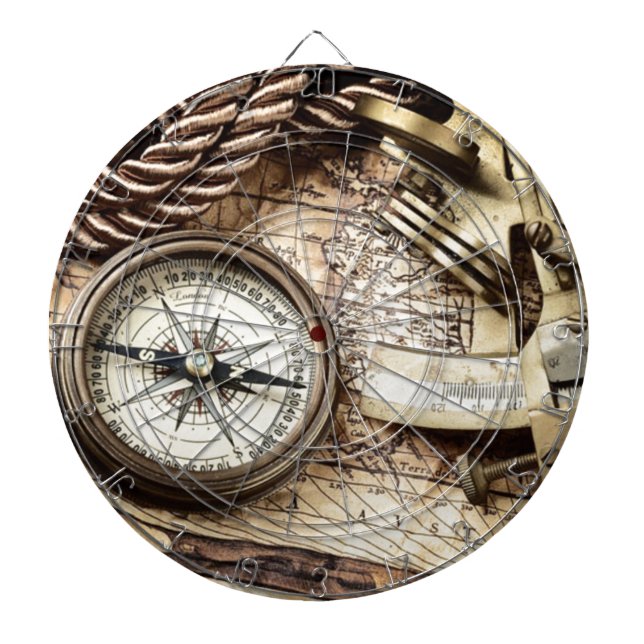 steampunk coastal nautical rope antique compass dartboard (Front)