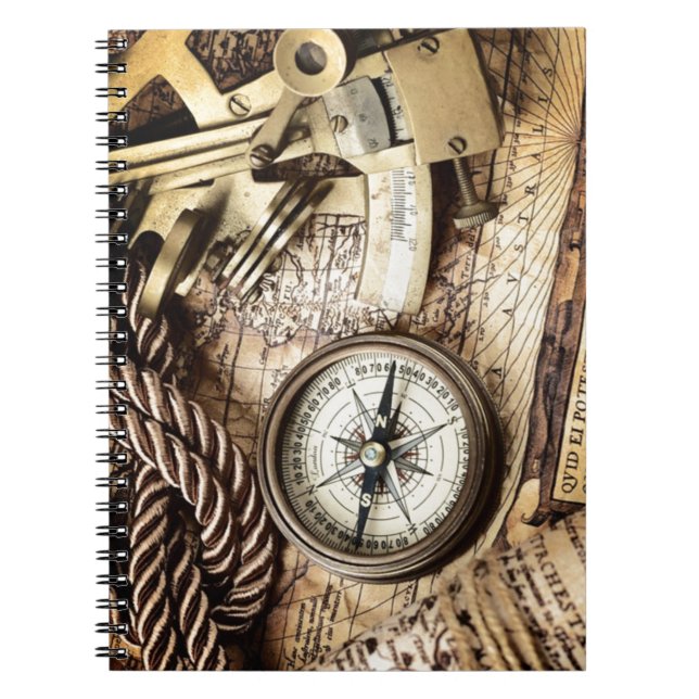 steampunk coastal nautical rope antique compass notebook (Front)
