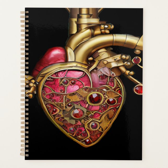 Steampunk Coeur Anatomique rubis et engrenages (Devant)