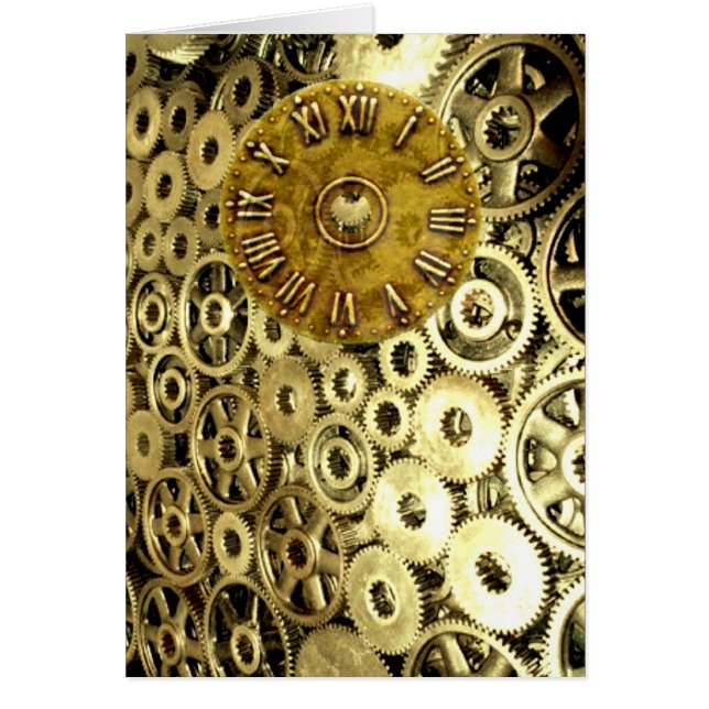 Steampunk cogs gears brass clock metal sheet (Front)