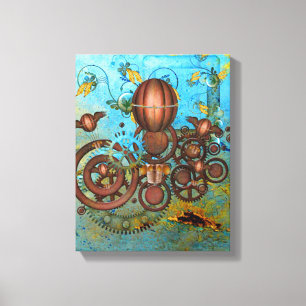 Steampunk Collage Aqua & Copper Canvas Print