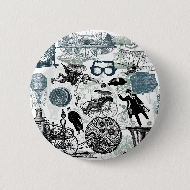 Steampunk Collage Colorized 2 Inch Round Button (Front)
