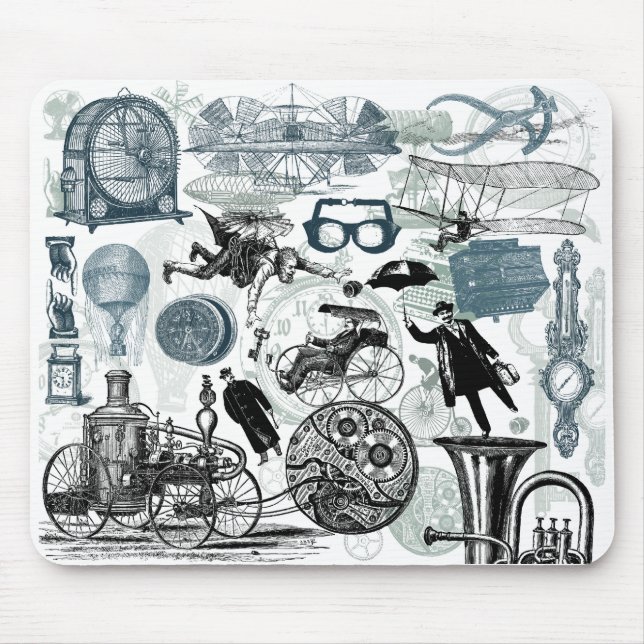 Steampunk Collage Colorized Mouse Pad (Front)