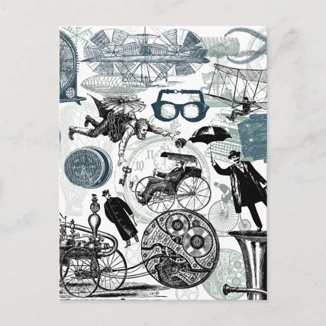 Steampunk Collage Colorized Postcard (Front)