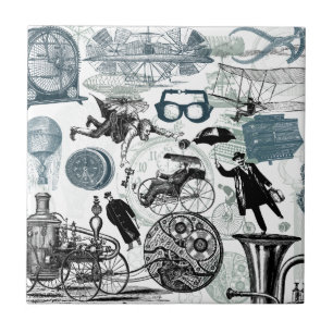 Steampunk Collage Colorized Tile