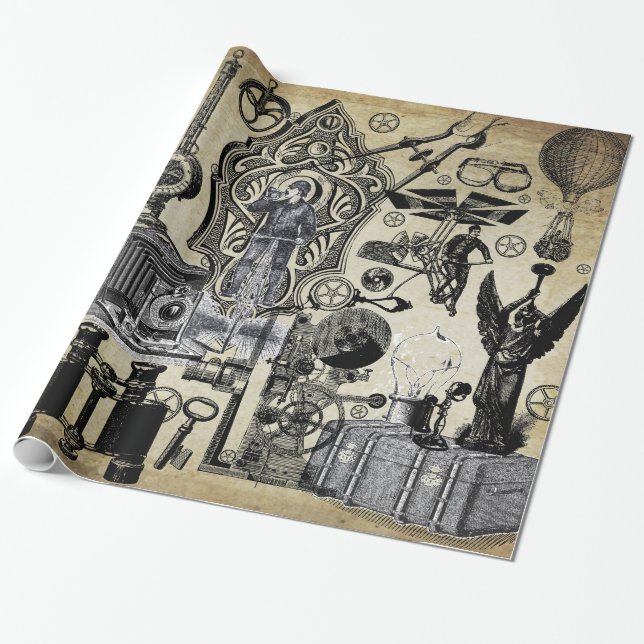 Steampunk Collage Gift Wrap (Unrolled)