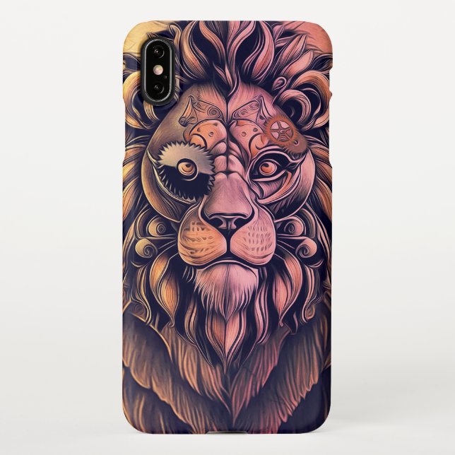 Steampunk Color Gradient Rustic Lion iPhone Case (Back)
