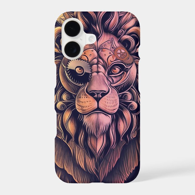 Steampunk Color Gradient Rustic Lion iPhone Case (Back)