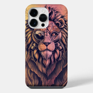 Steampunk Color Gradient Rustic Lion iPhone 14 Pro Max Case