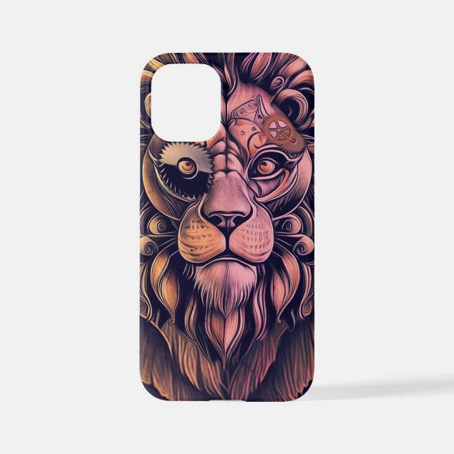 Steampunk Color Gradient Rustic Lion iPhone Case (Back)