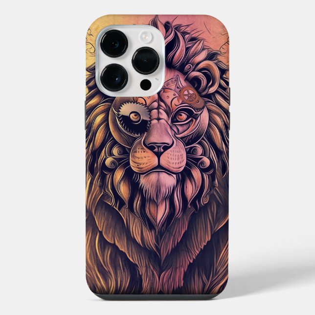 Steampunk Color Gradient Rustic Lion iPhone Case (Back)