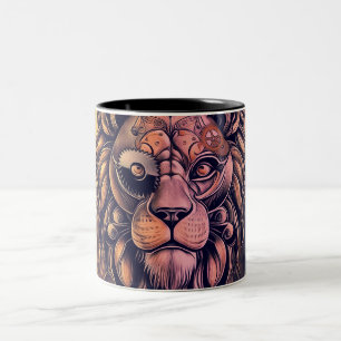 Steampunk Color Gradient Rustic Lion Two-Tone Coffee Mug