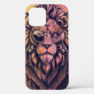 Steampunk Colour Gradient Rustic Lion iPhone 12 Case