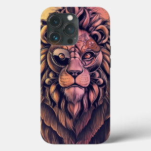 Steampunk Colour Gradient Rustic Lion iPhone 13 Pro Case