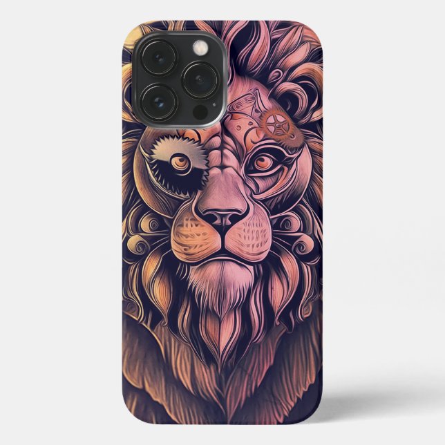 Steampunk Colour Gradient Rustic Lion iPhone Case (Back)