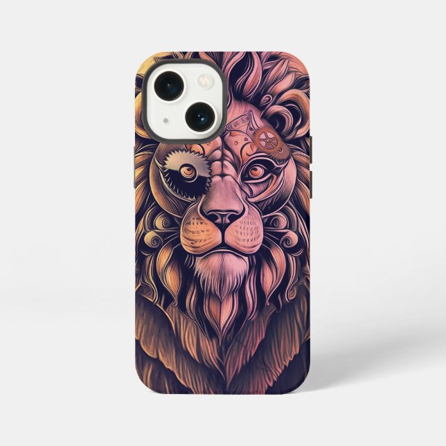 Steampunk Colour Gradient Rustic Lion iPhone Case (Back)