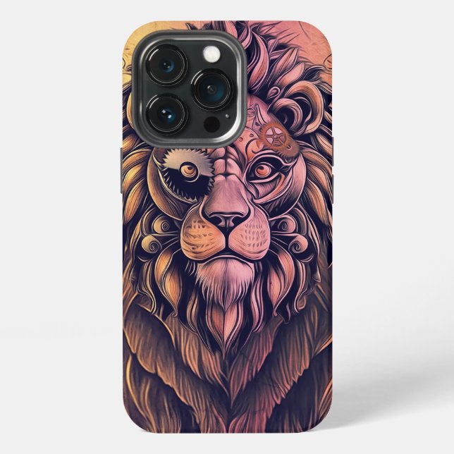 Steampunk Colour Gradient Rustic Lion iPhone Case (Back)
