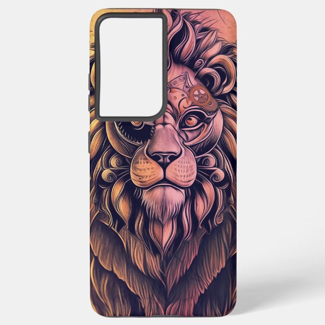 Steampunk Colour Gradient Rustic Lion Samsung Galaxy S21 Ultra Case (Back)