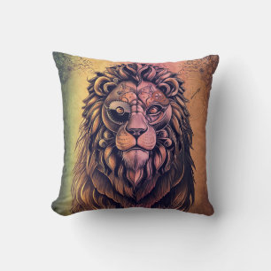Steampunk Colour Gradient Rustic Lion Throw Pillow