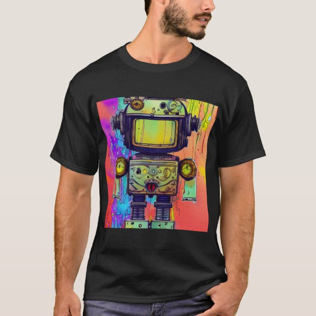 Steampunk colourful adorable cute robot T-Shirt (Front)