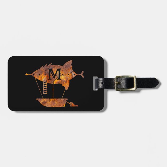 Steampunk Colourful Rust Airship Custom Monogram Luggage Tag (Front Horizontal)