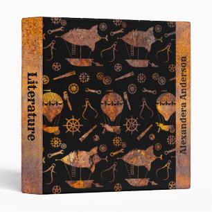 Steampunk Colourful Rusty Airship Theme Your Name Binder