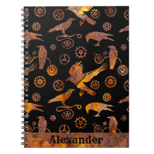 Steampunk Colourful Rusty Gears and Crows Your Nam Notebook