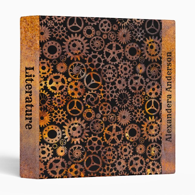 Steampunk Colourful Rusty Gears Custom Name Binder (Front/Spine)