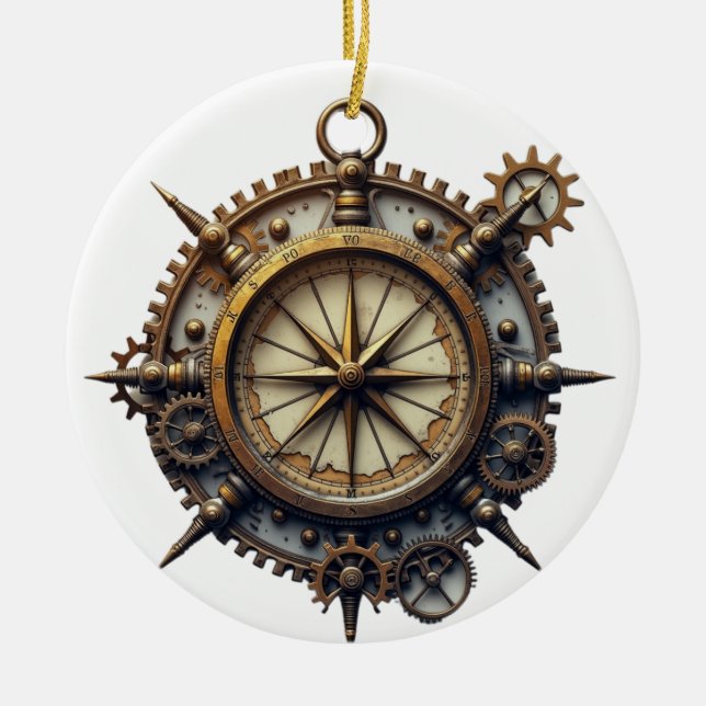 Steampunk Compass Ceramic Ornament (Front)